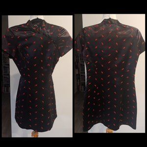 RARE Betsey Johnson Cheongsam Satin Rosebud Tunic Dress Vintage 90s 1994